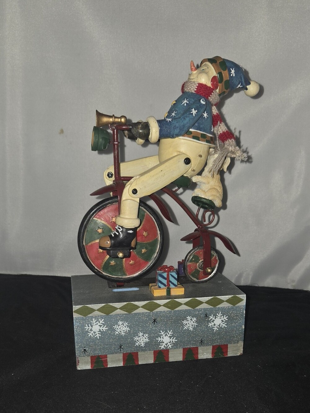 Vintage Animated Snowman & Puppy Tricycle Music Box